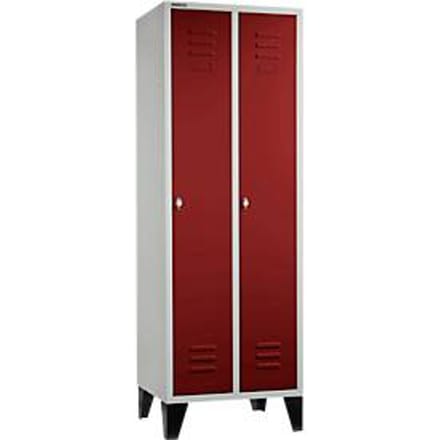Schäfer Shop Select Kledinglocker, met 2 compartimenten, met poten, draaigrendelslot, lichtgrijs/rood