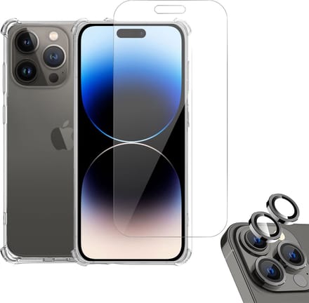 Geschikt voor iPhone 14 Pro Hoesje + Screenprotector + Camera Beschermglas – Gehard Glas Screen Cover Protector