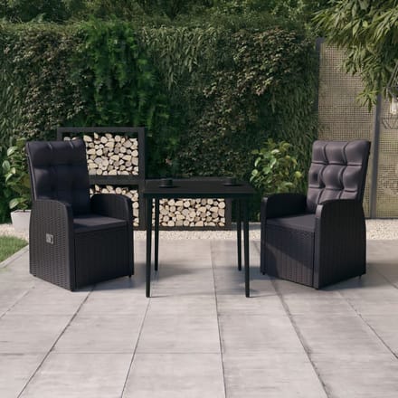 vidaXL - 3-delige - Tuinset - met - kussens - zwart