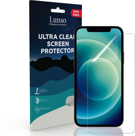 Lunso - Duo Pack (2 stuks) Beschermfolie - Full Cover Screen Protector - Geschikt voor iPhone 12 Mini