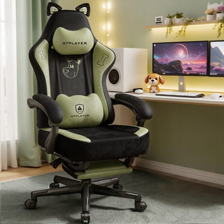 GTPLAYER - Game-stoel - Met Fluweel Stof Kattenoren en Memory Foam - Groen