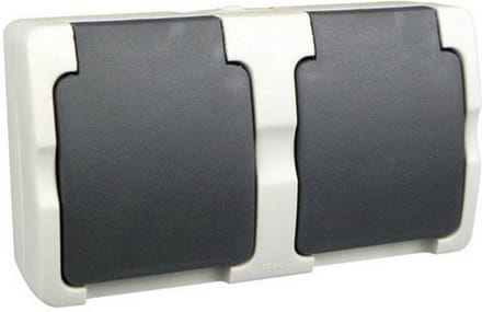 Ratio Horizontale dubbele wandcontactdoos - spatwaterdicht - met deksel - IP44 - 87x116x52 mm