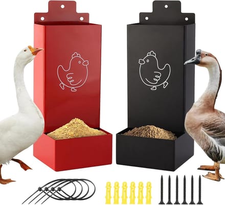 Kippengrit Dispenser - Voederbak - Voedsel Verdeling - Geoptimaliseerde Opname - 2 stuks - Rood Zwart