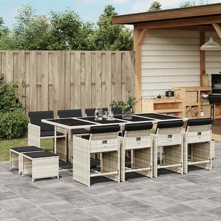 vidaXL - 13-delige - Tuinset - met - kussens - poly - rattan - lichtgrijs