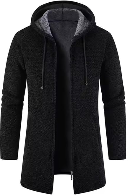 Extra Lang Vest met Capuchon - Rits - Trui - Zwart - Mannen - Mode