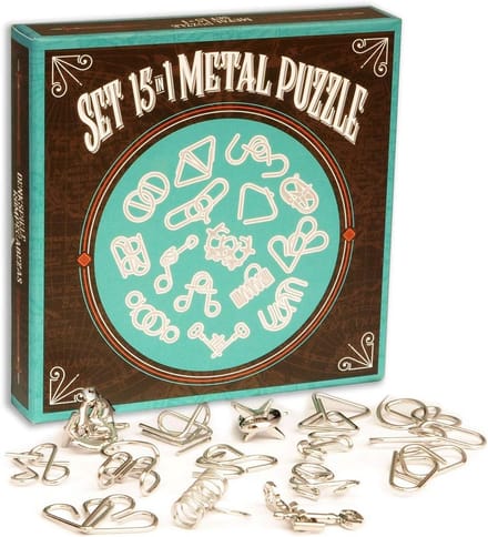Set van 15 Metalen Draadpuzzels in Geschenkdoos - Diverse Moeilijkheidsgraden