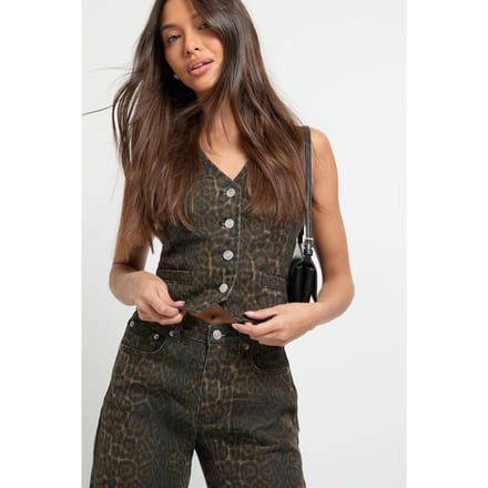 boohoo Dames Luipaardprint Denim Gilet | Leopard | Maat: 8