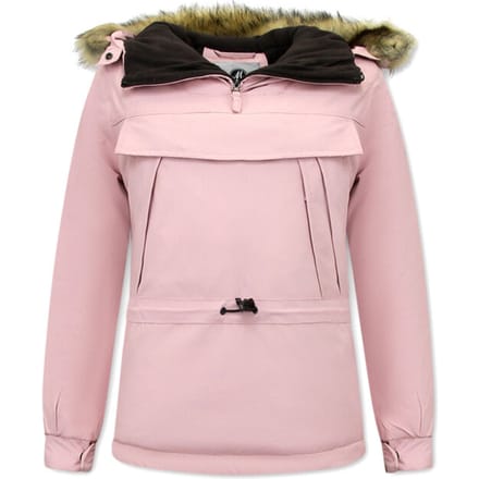 Dames Anorak Winterjas met Bontkraag - Pink