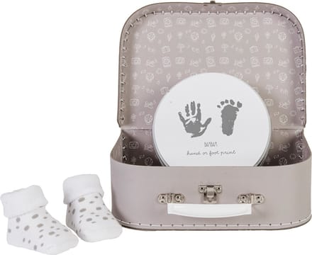 BAMBAM Cadeaukoffertje Time to Remember Grijs - Gipsblik, Sokjes Wit - Baby cadeau