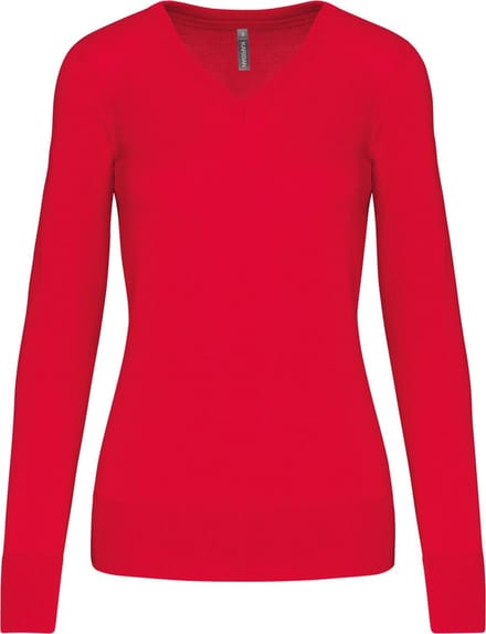 Pullover/Cardigan Dames S Kariban V-hals Lange mouw Red 50% Katoen, 50% Acryl
