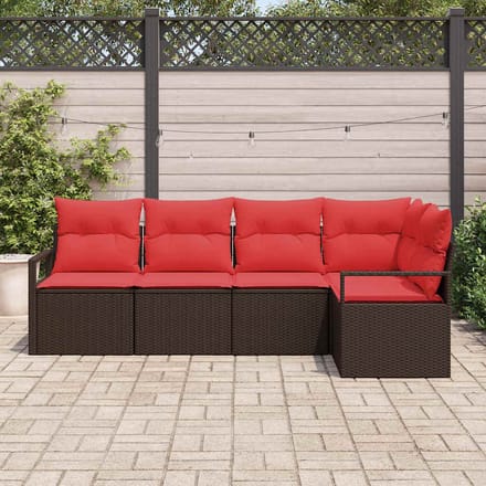 vidaXL - Tuinbank - Set - 5 - st - Bruin - en - Rood - poly - rattan