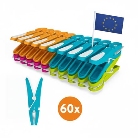 LaundrySpecialist Wasknijpers soft grip - 60 stuks - extra lang en stevig - Made in EU - Premium kwaliteit
