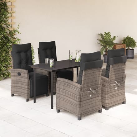 vidaXL - 5-delige - Tuinset - met - kussens - poly - rattan - grijs