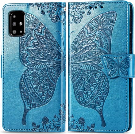 Geschikt voor Samsung Galaxy A41 Bookcase - Blauw - Vlinders - Portemonnee Hoesje