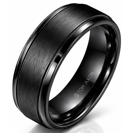 Zwarte wolfraam heren ring Geborsteld Mat en Glans-19mm
