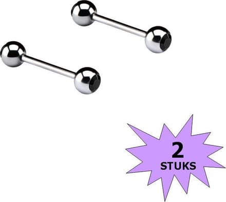 Fako Bijoux® - Barbell Piercing - Kristal - 12mm - Zwart - 2 Stuks