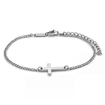 New Classics | 2 mm 925 sterling zilveren platte schakelarmband met kruis