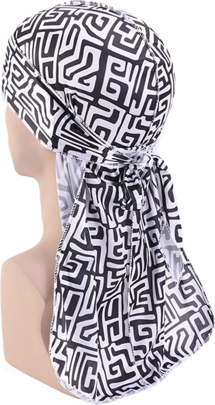 Durag / Du-rag / Do-rag / Bandana AfricanFabs® - Unisex - Mud cloth Zwart / Wit - Waves