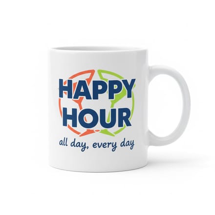 Happy Hour All Day Mok – Leuke Tekst Design – Witte Keramische Koffiemok 330 ml
