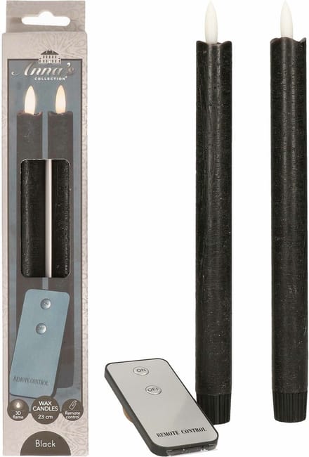 Anna's Collection LED dinerkaarsen - 4x - zwart - 23 cm - met afstandsbediening