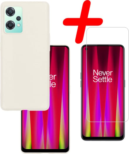 Hoesje Met Screenprotector - Geschikt voor OnePlus Nord CE 2 Lite - Sterk & Shockproof - Back Cover - Siliconen Case - Telefoon Hoes - Wit