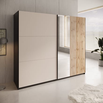 Meubella - Enso - Kledingkast - Beige/Zwart - 250x65x215 cm