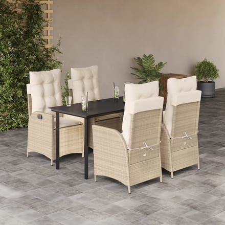 vidaXL - 5-delige - Tuinset - met - kussens - poly - rattan - beige
