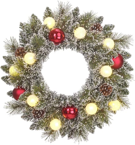 Black Box Trees Kaprun Kerstkrans met LED Verlichting - Kerst Krans Ø45 cm met Kerstversiering en Dennenappels - Groen Frosted, Rood