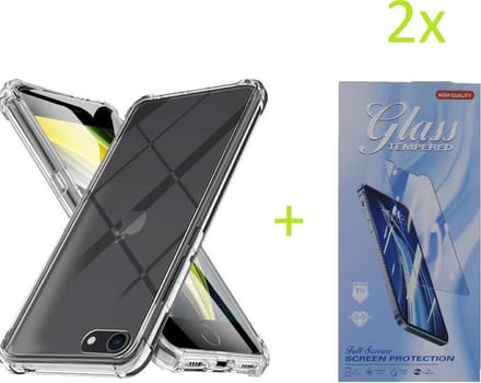 Backcover Hoesje Geschikt voor: iPhone SE 2020 / 7 / 8 - Anti Shock Silicone Bumper - Transparant + 2X Tempered Glass Screenprotector
