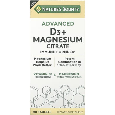 Nature's Bounty, Geavanceerde D3 + Magnesiumcitraat, 90 tabletten