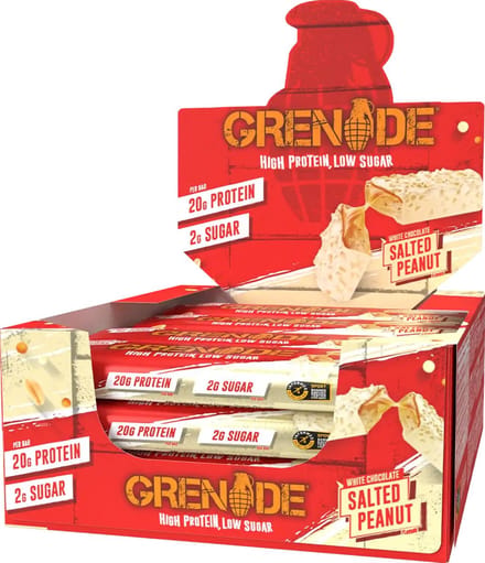 Grenade - High Protein, Low sugar - Protein bar - White Choc Salted Peanut - 20g eiwit - 12 x 60g - Eiwitreep - Diverse smaken