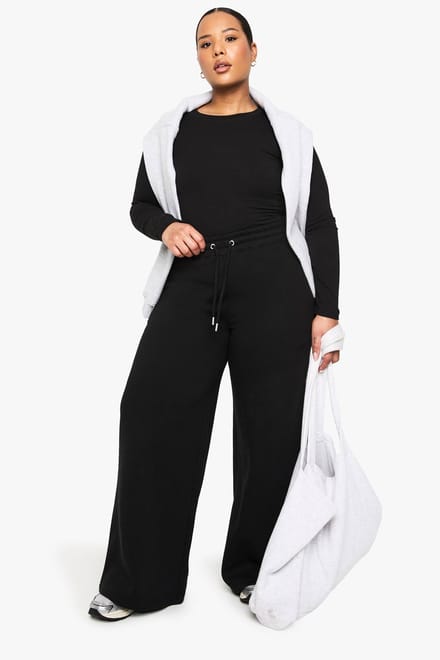 boohoo Dames PLUS BREDE BEEN JOGGERS | Zwart | Maat: 56