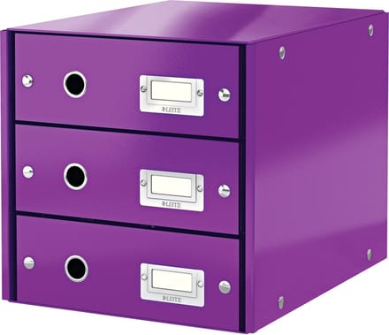 Leitz Wow Click & Store Ladekast Met 3 Laden - 81% Gerecycled Karton - Voor A4 Formaten - Ruimtebesparende Opberger - Paars