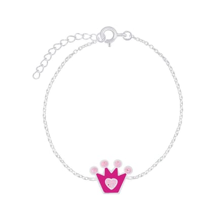 Joy|S - Zilveren kroontje armband 14 cm + 3 roze glitter