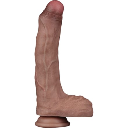 LoveToy - Dubbellaagse siliconen dildo 22 cm (Ø 4,2 cm) - Bruin