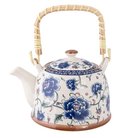Clayre & Eef Theepot met Filter 700 ml Blauw Keramiek Bloemen