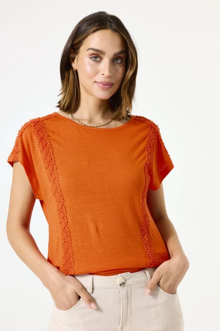 GARCIA Dames Effen T-shirt Oranje Korte mouw