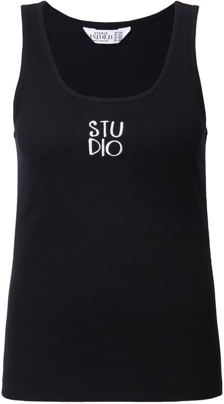 Studio Untold - Dames - Ribtop slim basic shape borduursel - Zwart - Maat 58+
