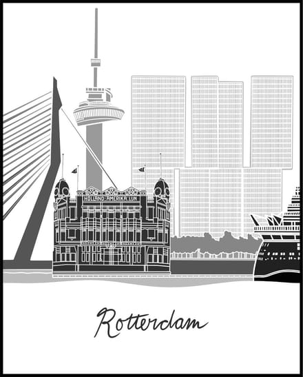 Poster Rotterdam - Zwart Wit - Skyline - Stadsgezicht - Erasmus Toren - 50x40