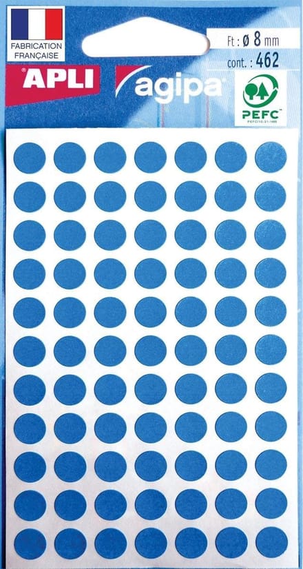 Agipa ronde etiketten in etui diameter 8 mm, blauw, 462 stuks, 77 per blad