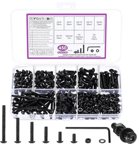 M3 Schroevenset Assortiment - 450 Stuks Inbusschroeven met Moeren en Ringen