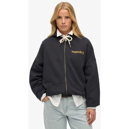 Superdry Old School Tattoo Oversized Hoodie met Rits Dark Grey Grootte: 44