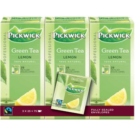 Pickwick thee, groene thee met lemon, fairtrade, pak van 25 zakjes
