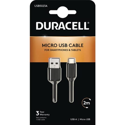 Duracell USB5023A USB-kabel 2.0 2 m USB A Micro-USB A Zwart