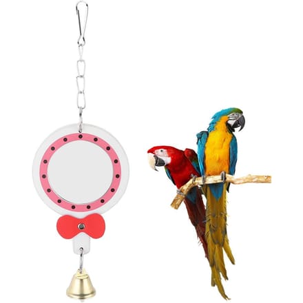 Schommel Hangende Leren Spiegel Speeltje met Bel voor Papegaai Vogelkooi Decoratie Accessoire white