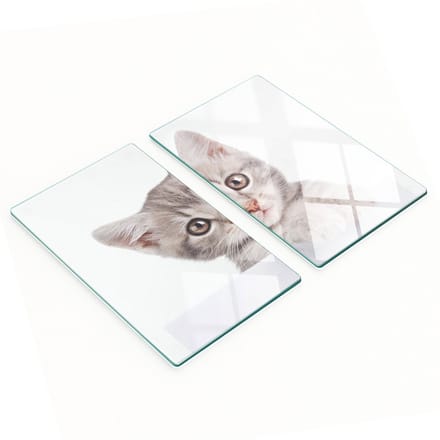 Multifunctionele decoratieve glazen borden met print van een grijze kat, 2x30x52 cm