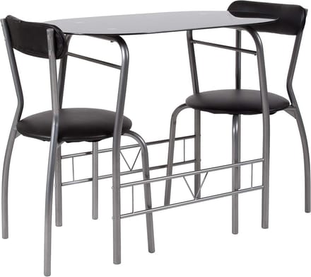 Glazen Eettafel met 2 Stoelen Set Metaal Zwart