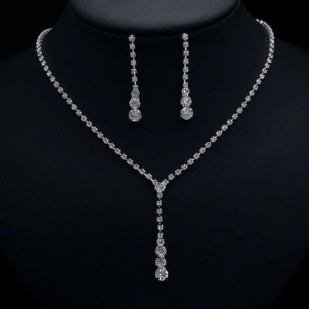 Mode heldere diamanten zirkoon waterdruppel ketting oorbellen, bruids bruiloft accessoires vrouwen black