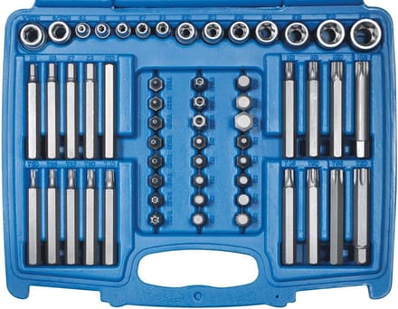SW-Stahl bit- en doppenset 56-delig, T, E, XZN, zeskant 3/8 en 1/2 inch, 04475L