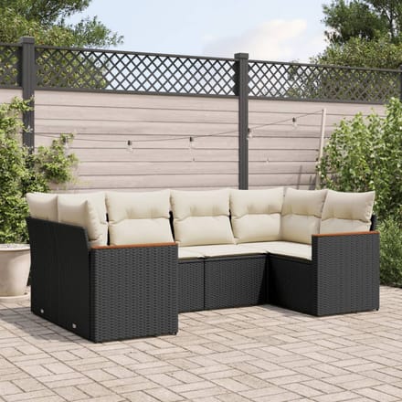vidaXL - 6-delige - Loungeset - met - kussens - poly - rattan - zwart